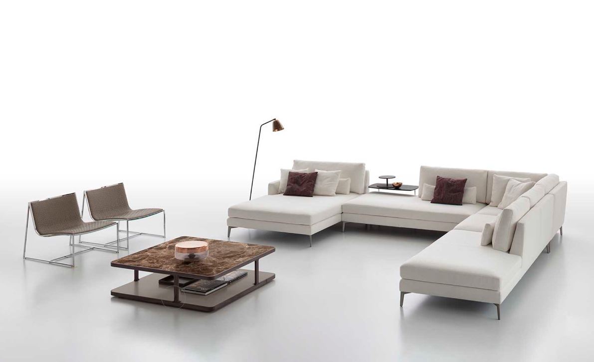 Alivar Edward Sofa by Giuseppe Bavuso – Modern Italian sectional sofa featuring minimalist design, plush cushions, and sleek aluminum feet. Upholstered in premium fabric with removable covers