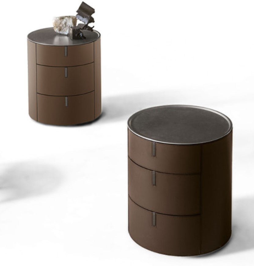Alivar Round3 Bedside Table covered in luxuriou hide leather