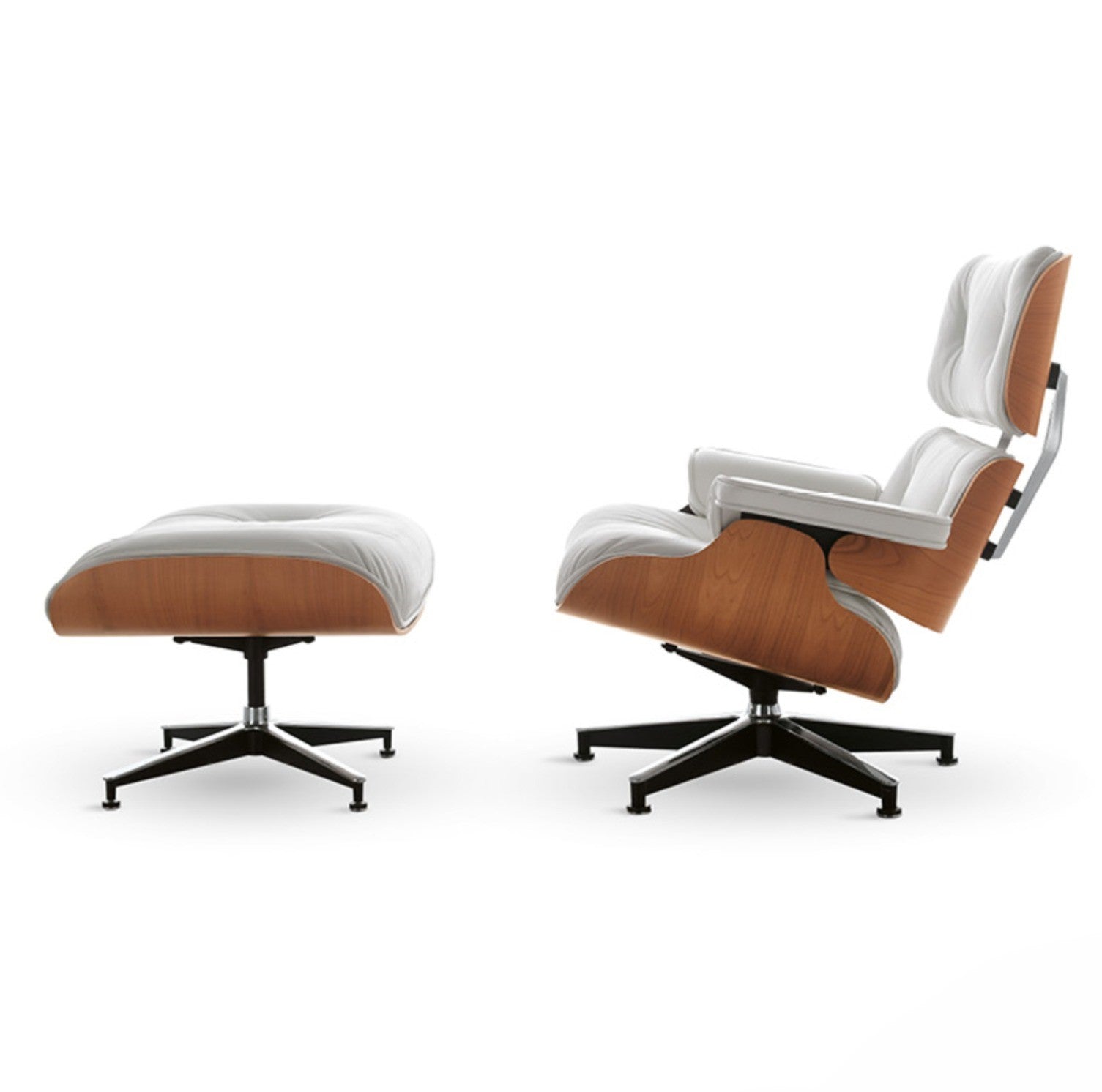 Alivar MVSEVM Eames Lounge Armchair in White and Cherry wood.