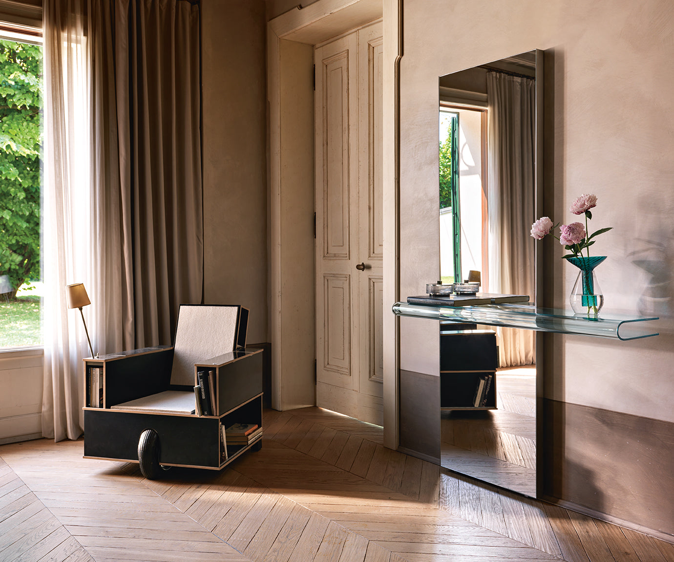 Let Me See 2 Mirror Console by FIAM Italia placed in a modern interior, showcasing its minimalist design and functional elegance.