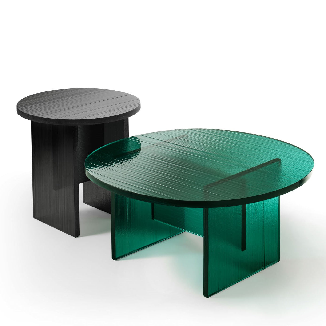 Fiam Gliss Coffee Tables featuring Smoked and Green Glass