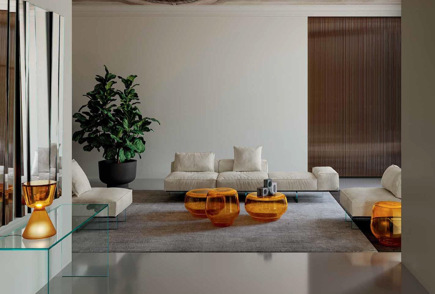 Tonelli Soft Sofa and Oasis Murano Blown Glass Tables