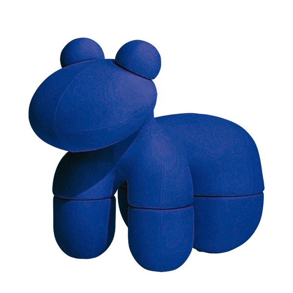 Front view of the Pony Chair by Eero Aarnio in blue fabric