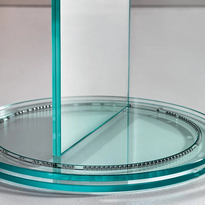 Close-up of rotating mechanism on Soglia mirror by Tonelli Design