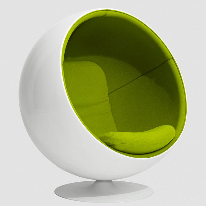 Aarnio Whte Ball Chair_Lime Green Fabric