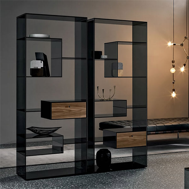 Liber M Smoked Glass with Walnut Drawers