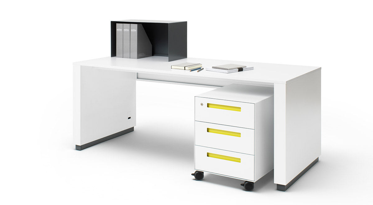 Mueller Workstation WORK desk with integrated cable trough and optional side panel routing
