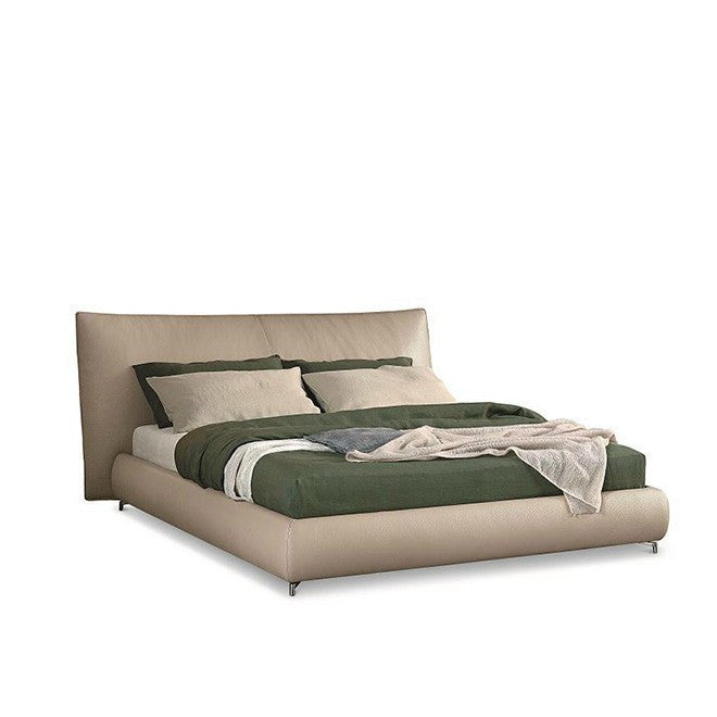 Alivar Suite Bed in light brown Italian leather with sculptural headboard