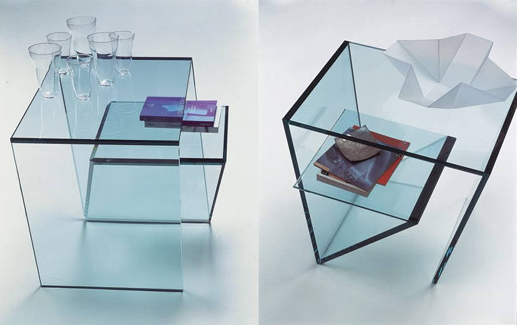 Close-up of 15 mm thick glass edge on the Zen side table by Tonelli Design