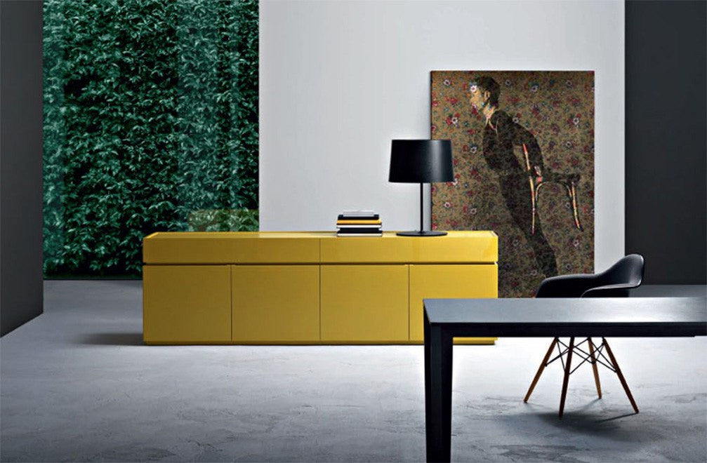 SanGiacomo Cidori High Lacquered Yellow Sideboard in modern interior setting