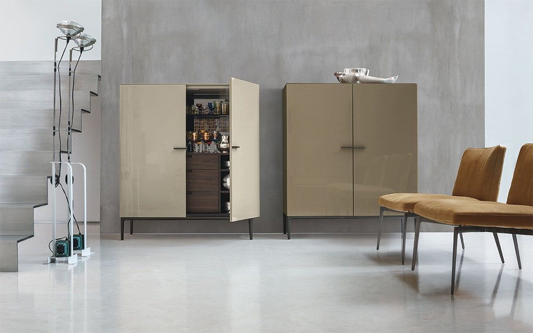 Side Up sideboard in glossy lacquered MDF with painted aluminum base and handles.