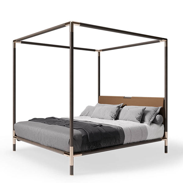 Arbore Bed a striking centerpiece suitable for spacious bedrooms, particularly when placed centrally to highlight its canopy structure.