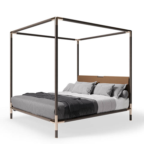 Arbore Bed a striking centerpiece suitable for spacious bedrooms, particularly when placed centrally to highlight its canopy structure.