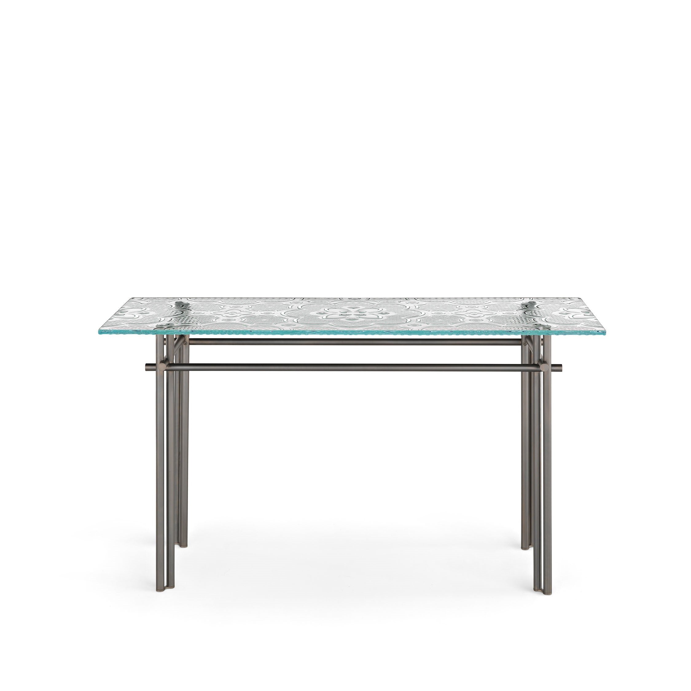 Cristaline Console in Transparent Curved Glass with Black Glossy Nickel Base