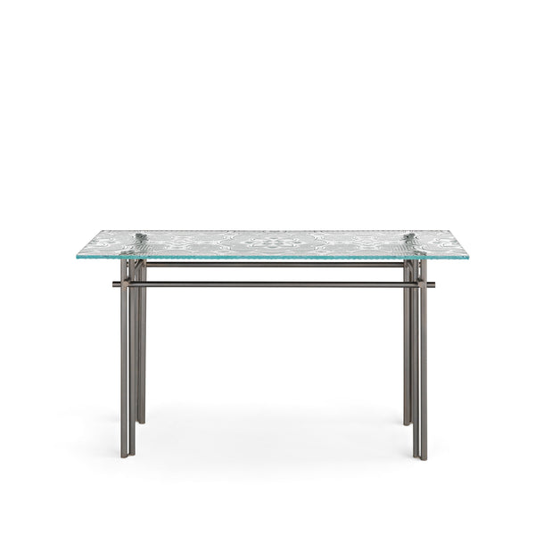 Cristaline Console in Transparent Curved Glass with Black Glossy Nickel Base