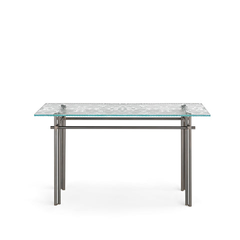 Cristaline Console in Transparent Curved Glass with Black Glossy Nickel Base