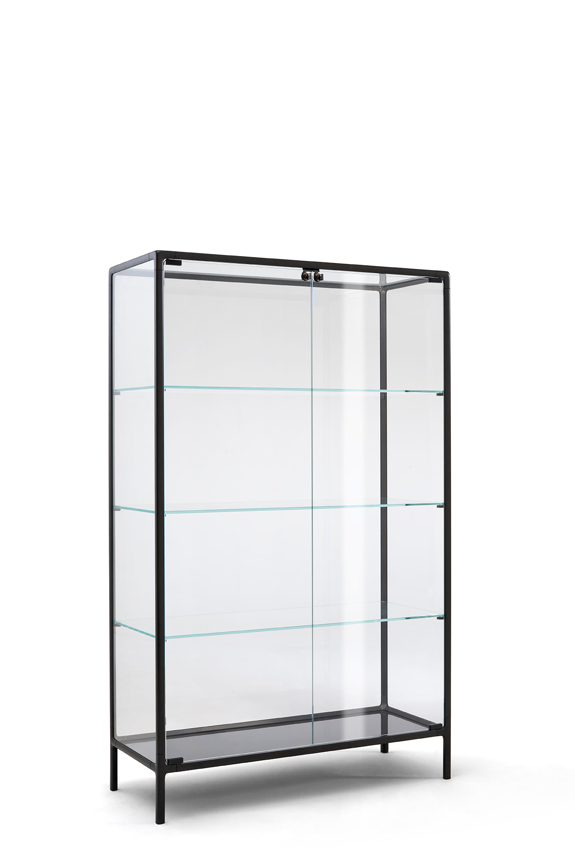 Echo showcase in extraclear glass with vulcan grey aluminum frame