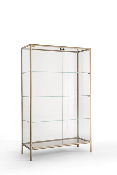Echo display cabinet with extralight tempered glass shelves and metallic champagne frame