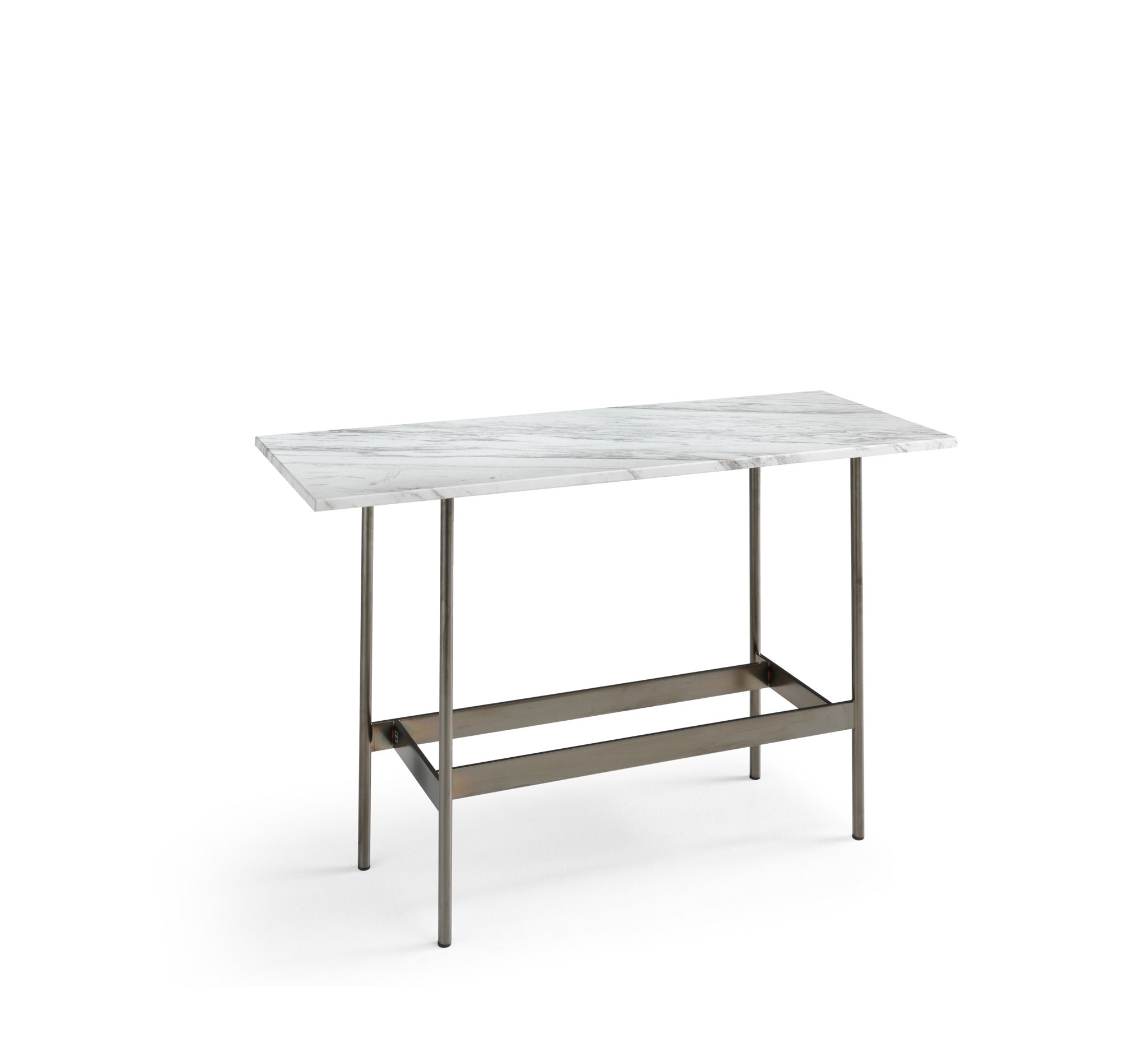 Waves Console by FIAM Italia featuring a luxurious Calacatta Royal marble top paired with a Titanium finish base, for a refined, natural look.