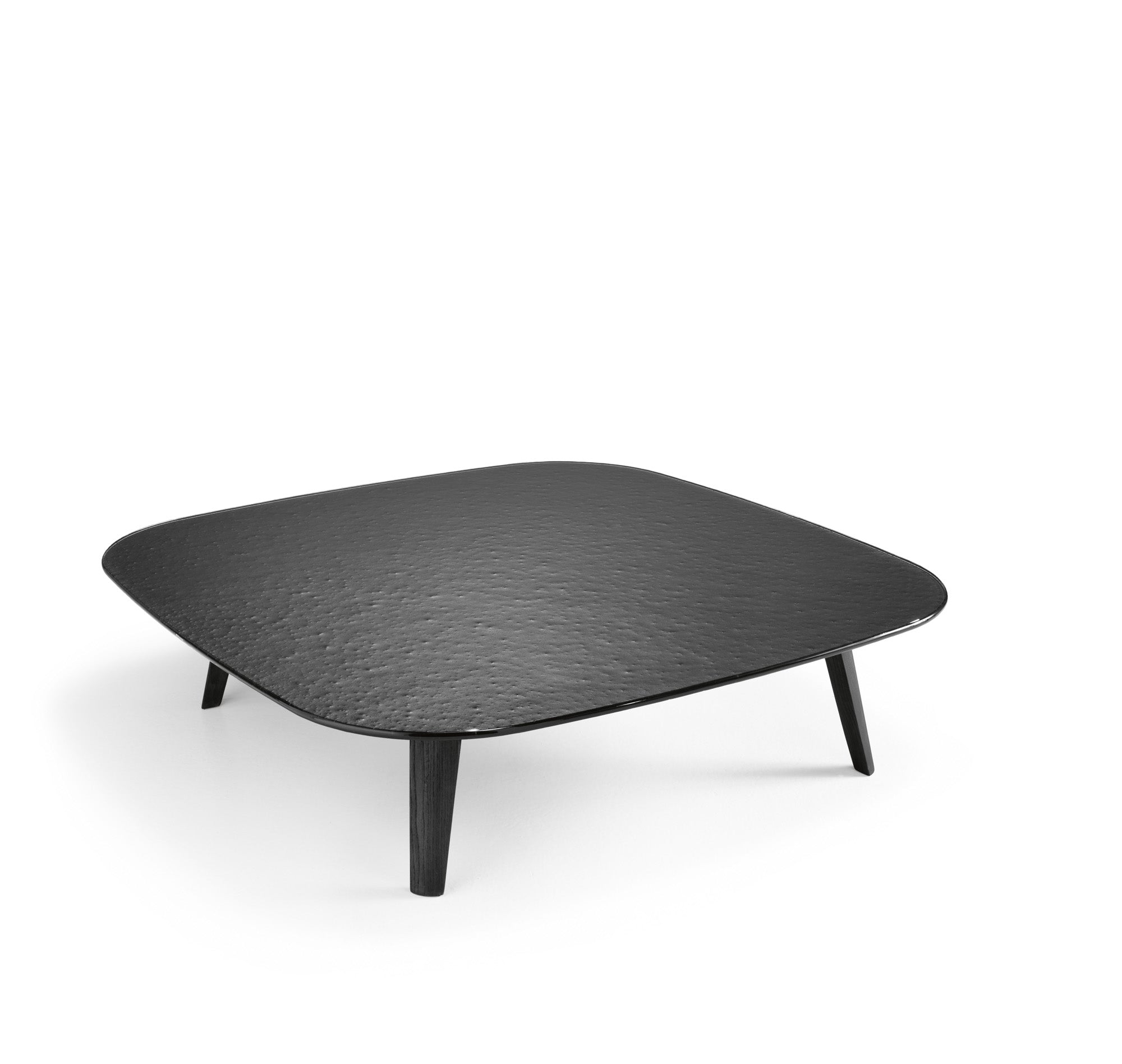 Magma Glass Coffee Table by FIAM Italia – Side angle showcasing sculpted fused glass and matte black wood base.