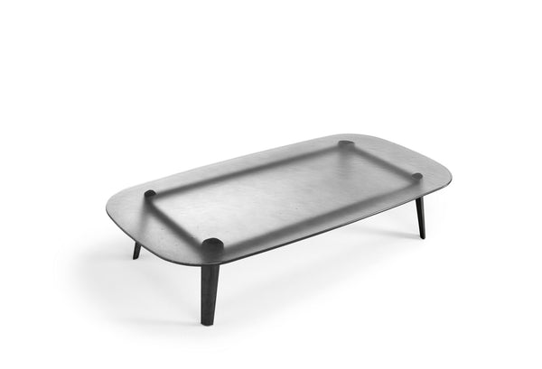 Magma Coffee Table's solid wood base in heat-treated black finish, highlighting the minimalist design