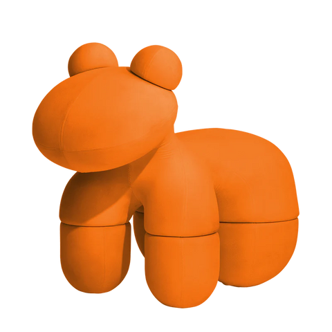 Front view of the Pony Chair by Eero Aarnio in orange fabric
