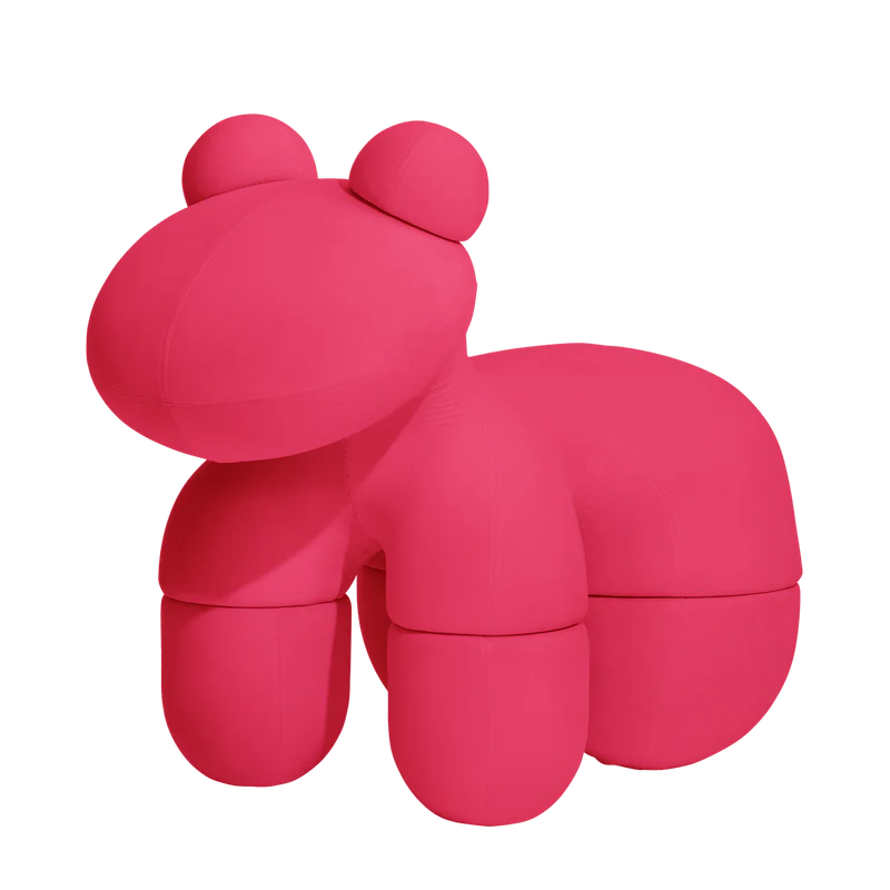 Front view of the Pony Chair by Eero Aarnio in pink fabric
