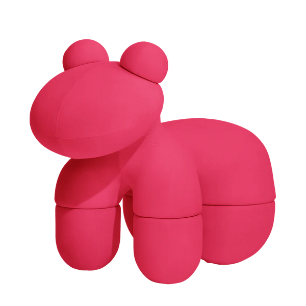 Front view of the Pony Chair by Eero Aarnio in pink fabric
