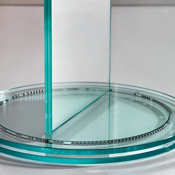 Close-up of rotating mechanism on Soglia mirror by Tonelli Design