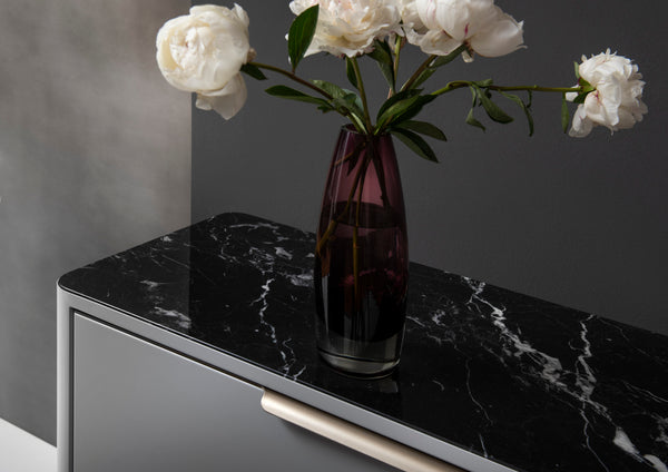 Sideboard S 50 H3-4 with built-in Nero Marquina black marble top and pearl beige handle