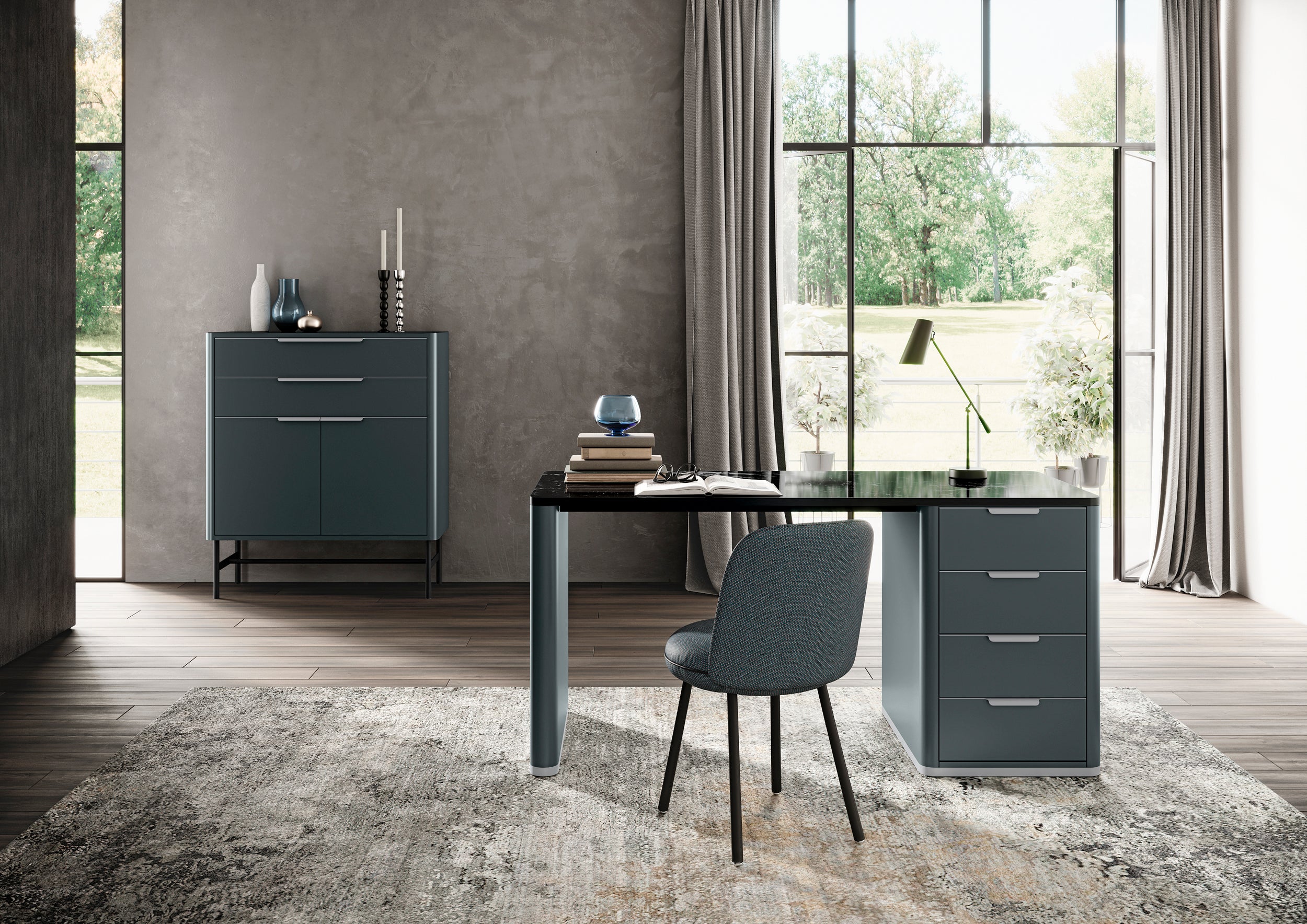 S50 H5-2 over high tubular leg frame with T50 desk