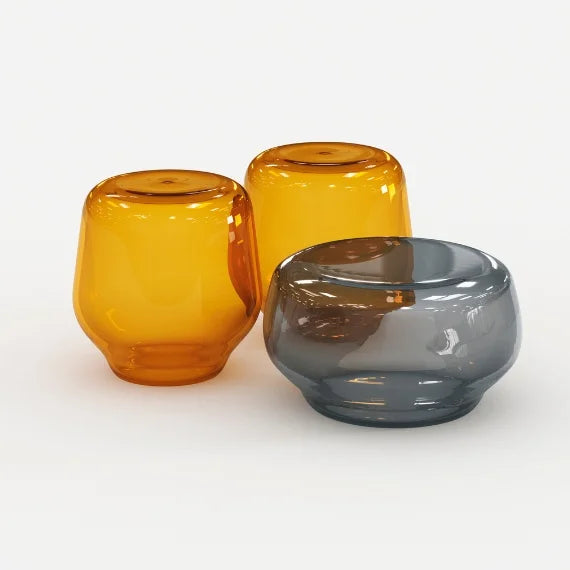 Oasis coffee table made of Murano blown glass in amber and smoked color