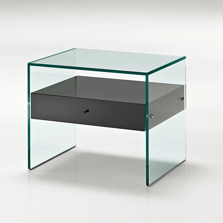 Tonelli bedside table Secret: Glass and matt black wood finish drawer