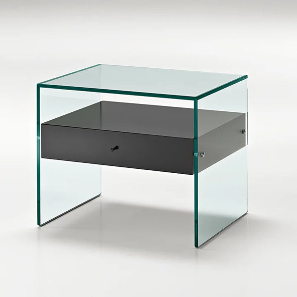 Tonelli bedside table Secret: Glass and matt black wood finish drawer
