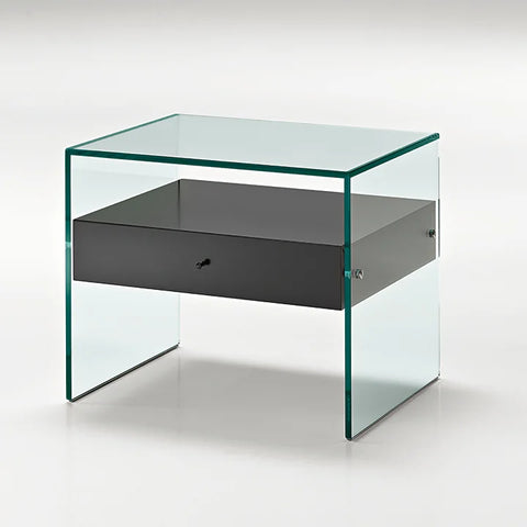 Tonelli bedside table Secret: Glass and matt black wood finish drawer