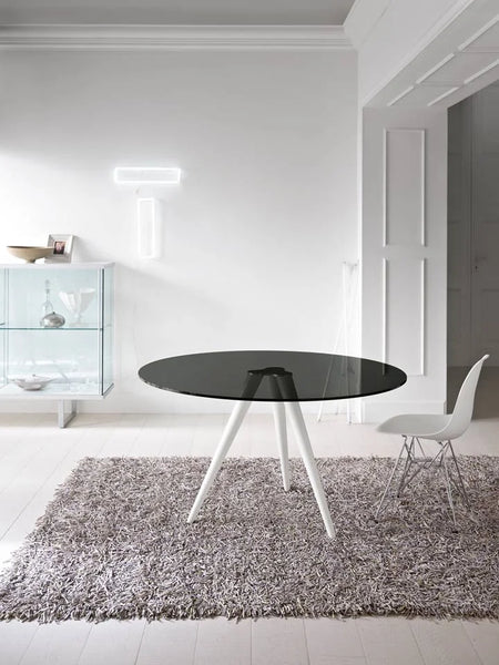 Unity table by Tonelli Design in white with smoke glass
