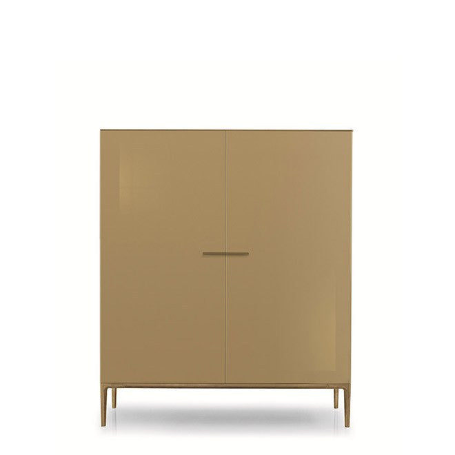 Side Up sideboard in glossy lacquered MDF with polished aluminum base and handles.