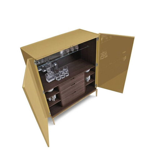 Side Up sideboard in glossy lacquered MDF with polished aluminum base and handles.