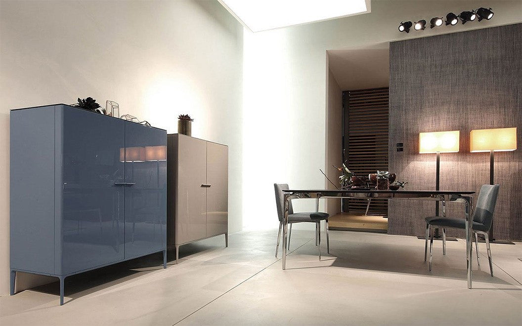 Side Up sideboard in glossy lacquered MDF with painted aluminum base and handles.