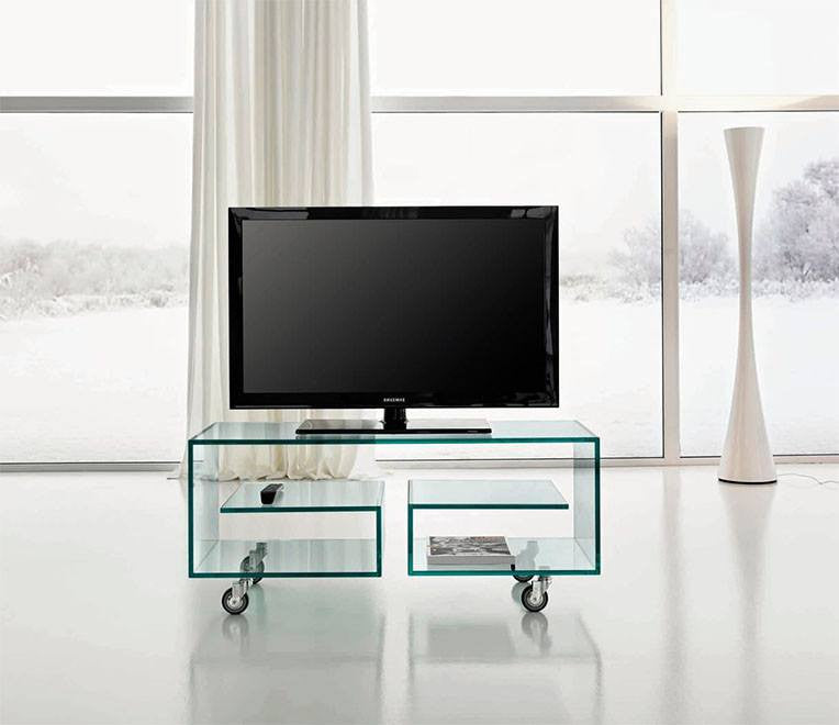 FLÒ 1 Mobile TV in vetro con ruote By Tonelli Design